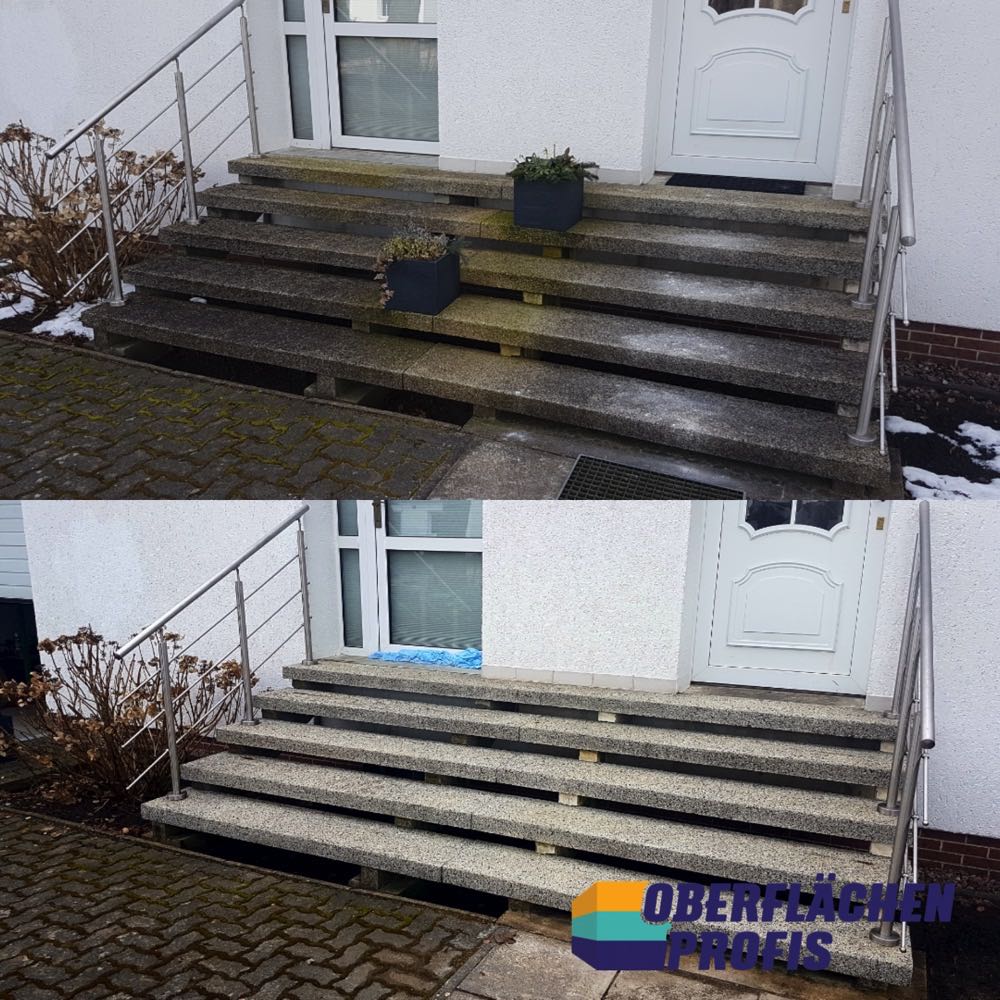 Reinigung einer Steintreppe